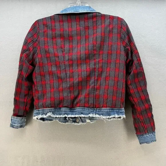 BKE Denim Jean Jacket Women's S Blue and Red Plaid Fully Reversable Preppy - Picture 4 of 14